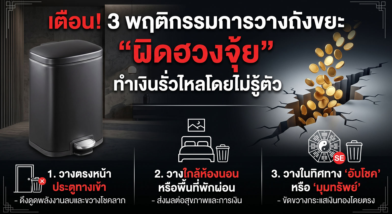 เตือนภัย! 3 พฤติกรรมการวางถังขยะผิดฮวงจุ้ย ที่อาจทำให้เงินทองรั่วไหลโดยไม่รู้ตัว