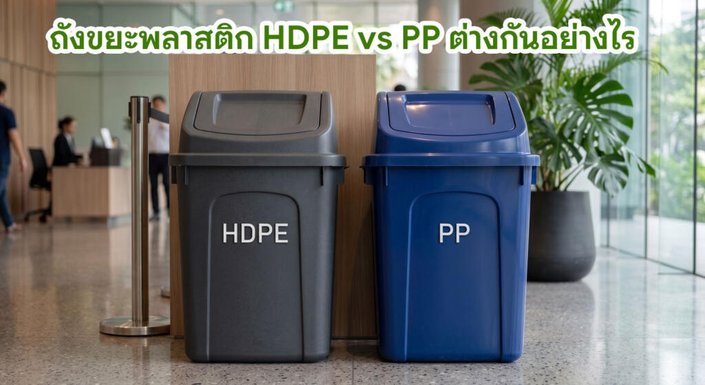 ถังขยะพลาสติก HDPE vs PP ต่างกันอย่างไร? เลือกแบบไหนให้ทนทาน คุ้มงบประมาณองค์กรที่สุด