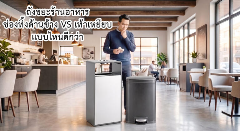 ถังขยะร้านอาหาร ช่องทิ้งด้านข้าง VS เท้าเหยียบ แบบไหนดีกว่า