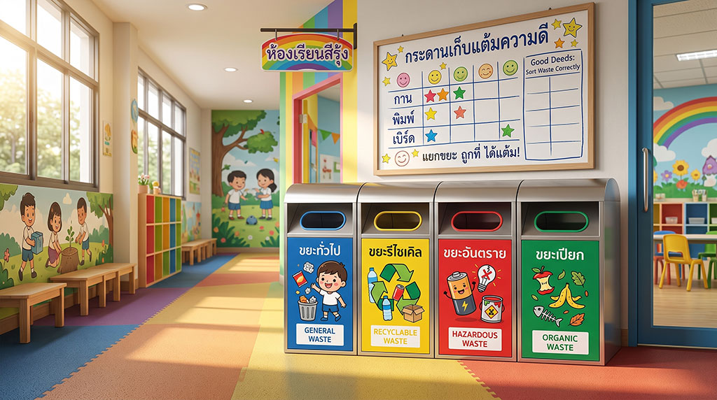 กุศโลบายสอนเด็กแยกขยะ: ไอเดียการจัดวางถังขยะแยกประเภทในโรงเรียนอนุบาลและประถม